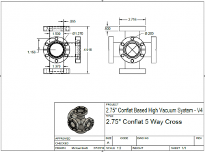 2.75" Conflat 5-Way Cross CAD drawing sheet.