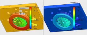 Water Cooled Baffle Thermal Modeling - Uncooled vs Cooled 15C, Side by Side, Normalized Gradient