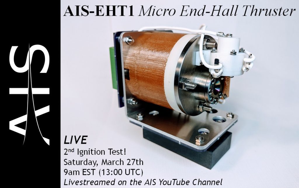 AIS-EHT1 Micro End Hall Thruster 2nd LIVE Full Ignition Test Promotion